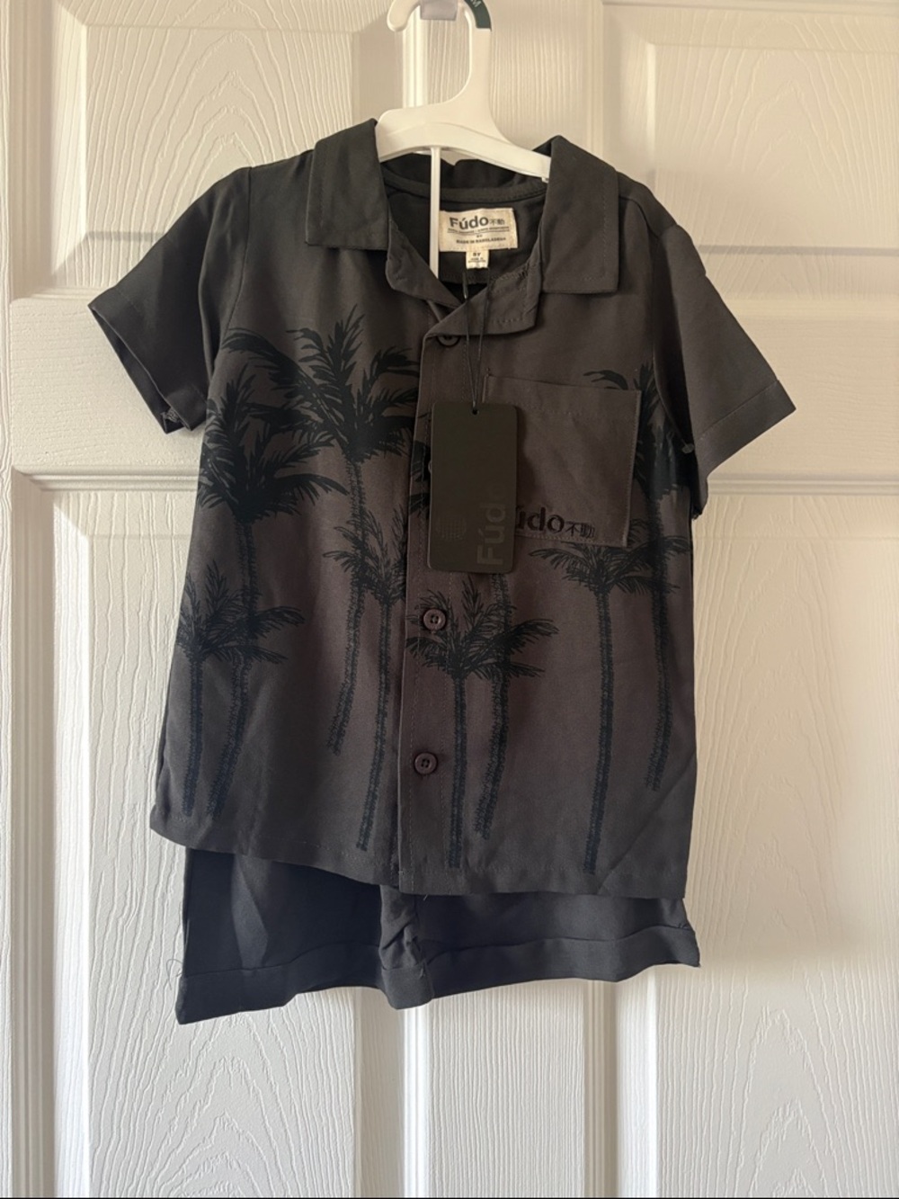 Black Palm-Print Kids Matching Set